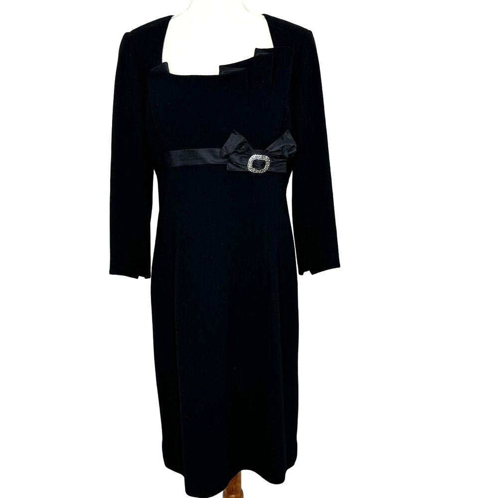 Teri Jon black cocktail dress rhinestone‎ buckle